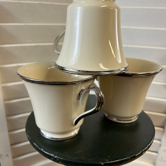Footed Cup Solitaire by LENOX Platinum Teacup Coffee Set of 3 Vintage Elegant - Picture 10 of 14